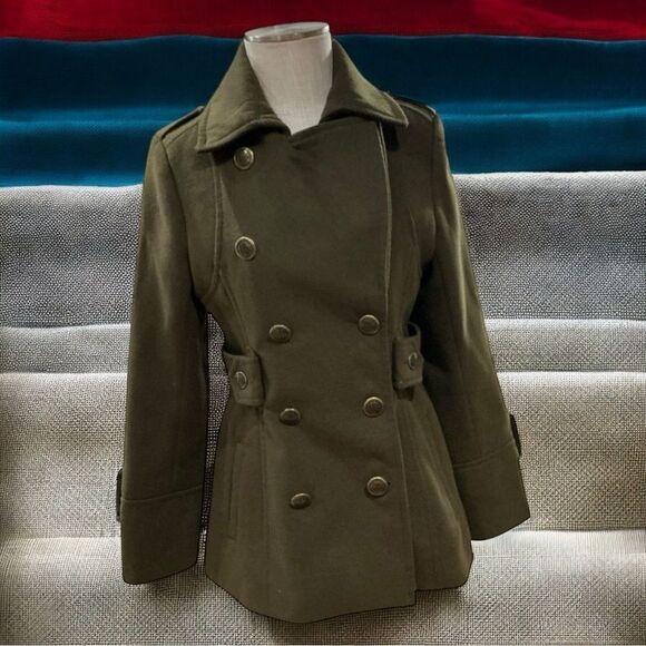 Jessica Simpson Olive Green Military Double Breasted Jacket Coat Women Medium - Picture 1 of 9